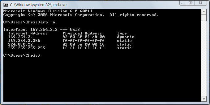 arp after windowss mobile connection