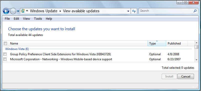 Windows Mobile Device update